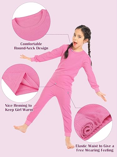LAVRA Girl’s Cotton Thermal Sets | Fleece Lined Insulated Long John Pajama Underwear For Girls 2 Piece Waffle Knit Thermal Top And Botton Set